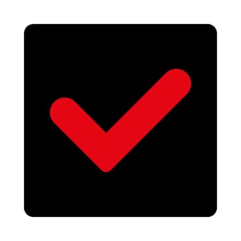 Yes icon from Primitive Buttons OverColor Set. This rounded square flat button is drawn with intensive red and black colors on a white background.