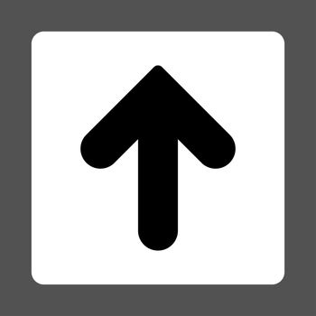 Arrow Up icon from Primitive Buttons OverColor Set. This rounded square flat button is drawn with black and white colors on a gray background.