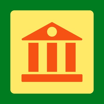 Bank icon from Primitive Buttons OverColor Set. This rounded square flat button is drawn with orange and yellow colors on a green background.
