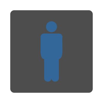 Man icon from Primitive Buttons OverColor Set. This rounded square flat button is drawn with cobalt and gray colors on a white background.