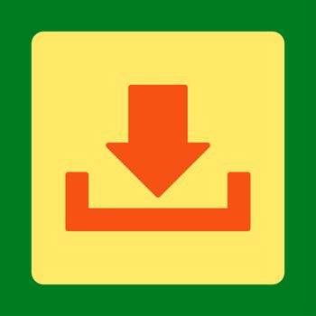 Download icon from Primitive Buttons OverColor Set. This rounded square flat button is drawn with orange and yellow colors on a green background.