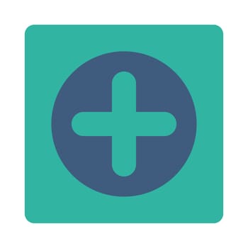 Create icon from Primitive Buttons OverColor Set. This rounded square flat button is drawn with cobalt and cyan colors on a white background.