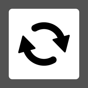 Refresh icon from Primitive Buttons OverColor Set. This rounded square flat button is drawn with black and white colors on a gray background.