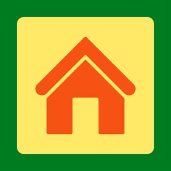 Home icon from Primitive Buttons OverColor Set. This rounded square flat button is drawn with orange and yellow colors on a green background.