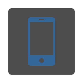 Smartphone icon from Primitive Buttons OverColor Set. This rounded square flat button is drawn with cobalt and gray colors on a white background.