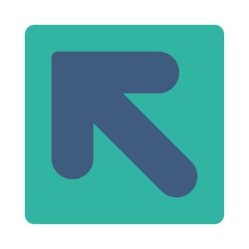 Arrow Up Left icon from Primitive Buttons OverColor Set. This rounded square flat button is drawn with cobalt and cyan colors on a white background.