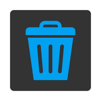 Trash Can icon from Primitive Buttons OverColor Set. This rounded square flat button is drawn with blue and gray colors on a white background.