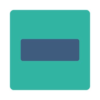 Minus icon from Primitive Buttons OverColor Set. This rounded square flat button is drawn with cobalt and cyan colors on a white background.