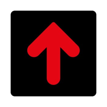 Arrow Up icon from Primitive Buttons OverColor Set. This rounded square flat button is drawn with intensive red and black colors on a white background.
