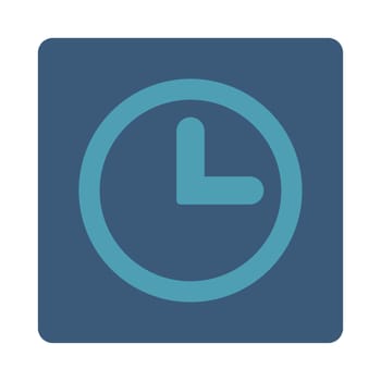Clock icon from Primitive Buttons OverColor Set. This rounded square flat button is drawn with cyan and blue colors on a white background.