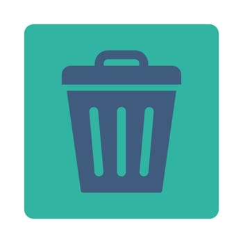 Trash Can icon from Primitive Buttons OverColor Set. This rounded square flat button is drawn with cobalt and cyan colors on a white background.