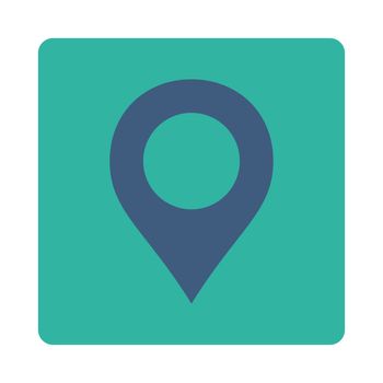 Map Marker icon from Primitive Buttons OverColor Set. This rounded square flat button is drawn with cobalt and cyan colors on a white background.