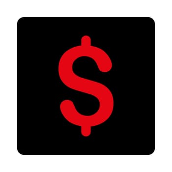 Dollar icon from Primitive Buttons OverColor Set. This rounded square flat button is drawn with intensive red and black colors on a white background.