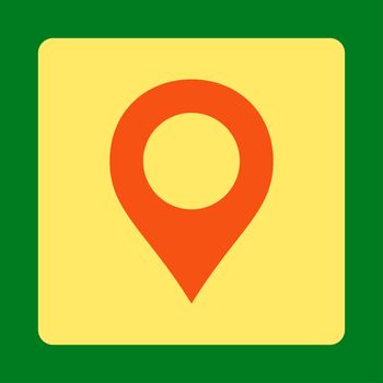 Map Marker icon from Primitive Buttons OverColor Set. This rounded square flat button is drawn with orange and yellow colors on a green background.