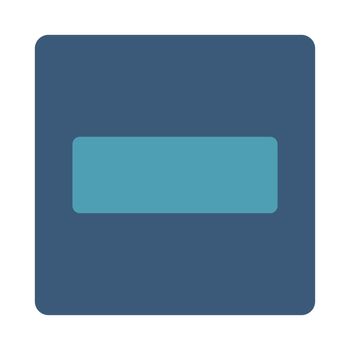 Minus icon from Primitive Buttons OverColor Set. This rounded square flat button is drawn with cyan and blue colors on a white background.