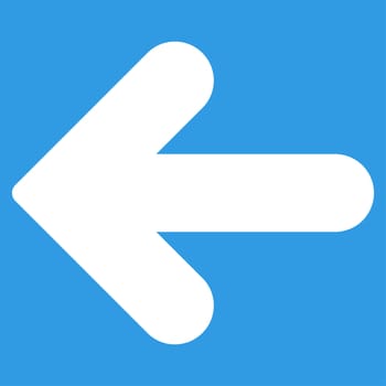 Arrow Left icon from Primitive Set. This isolated flat symbol is drawn with white color on a blue background, angles are rounded.