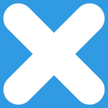Cancel icon from Primitive Set. This isolated flat symbol is drawn with white color on a blue background, angles are rounded.