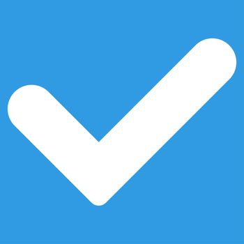 Yes icon from Primitive Set. This isolated flat symbol is drawn with white color on a blue background, angles are rounded.