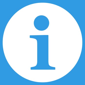 Information icon from Primitive Set. This isolated flat symbol is drawn with white color on a blue background, angles are rounded.