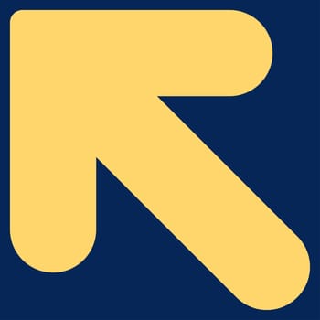 Arrow Up Left icon from Primitive Set. This isolated flat symbol is drawn with yellow color on a blue background, angles are rounded.