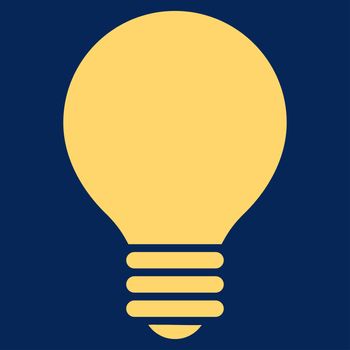 Electric Bulb icon from Primitive Set. This isolated flat symbol is drawn with yellow color on a blue background, angles are rounded.