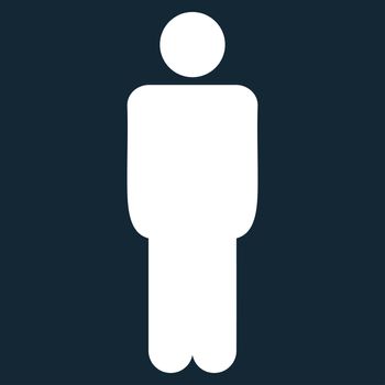 Man icon from Primitive Set. This isolated flat symbol is drawn with white color on a dark blue background, angles are rounded.