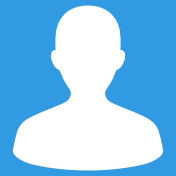 User icon from Primitive Set. This isolated flat symbol is drawn with white color on a blue background, angles are rounded.