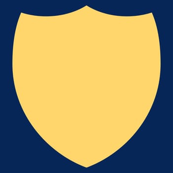 Shield icon from Primitive Set. This isolated flat symbol is drawn with yellow color on a blue background, angles are rounded.