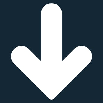 Arrow Down icon from Primitive Set. This isolated flat symbol is drawn with white color on a dark blue background, angles are rounded.