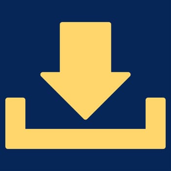Download icon from Primitive Set. This isolated flat symbol is drawn with yellow color on a blue background, angles are rounded.