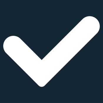 Yes icon from Primitive Set. This isolated flat symbol is drawn with white color on a dark blue background, angles are rounded.