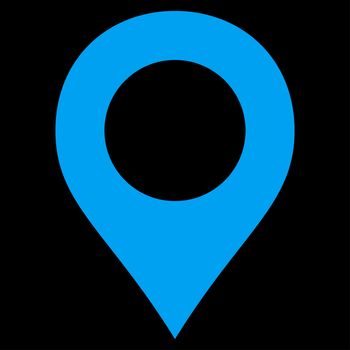 Map Marker icon from Primitive Set. This isolated flat symbol is drawn with blue color on a black background, angles are rounded.