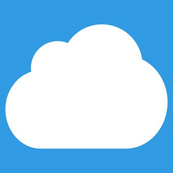 Cloud icon from Primitive Set. This isolated flat symbol is drawn with white color on a blue background, angles are rounded.
