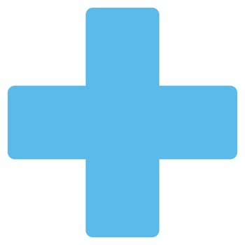 Plus icon from Primitive Set. This isolated flat symbol is drawn with blue color on a white background, angles are rounded.