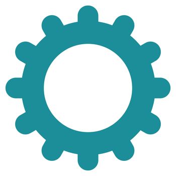 Gear icon from Primitive Set. This isolated flat symbol is drawn with soft blue color on a white background, angles are rounded.