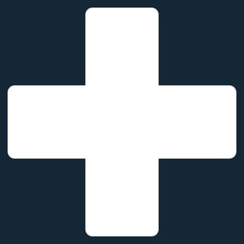 Plus icon from Primitive Set. This isolated flat symbol is drawn with white color on a dark blue background, angles are rounded.