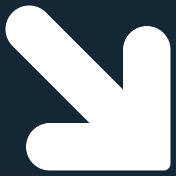 Arrow Down Right icon from Primitive Set. This isolated flat symbol is drawn with white color on a dark blue background, angles are rounded.