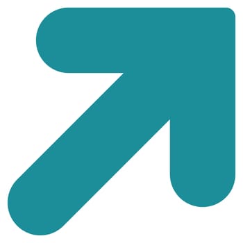 Arrow Up Right icon from Primitive Set. This isolated flat symbol is drawn with soft blue color on a white background, angles are rounded.