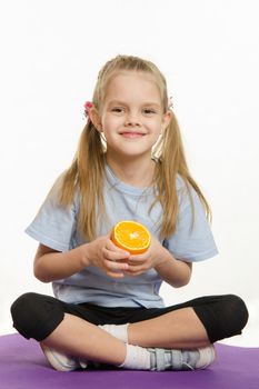 Six year old girl Europeans engaged in physical exercises