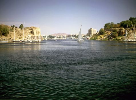 River Nile with ferry boats  in Luxor, Egypt