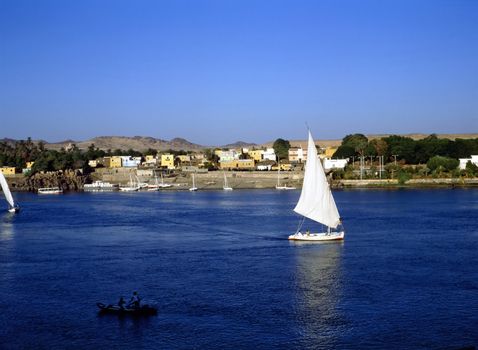 Feluccas on Nile by Asuan, Egypt