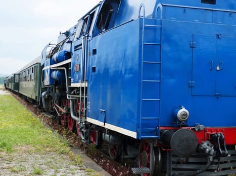 Train with vintage steam engine