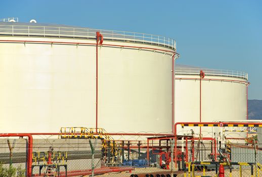 Tanks used to store fuel in an industrial complex