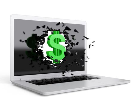 Green dollar sign destroy laptop