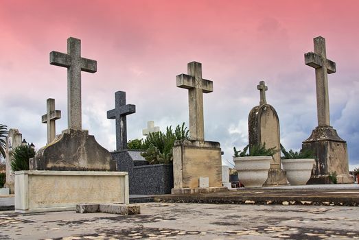 Crosses in the catholic cemetery of Alcudia (Majorca - Balearic Islands)