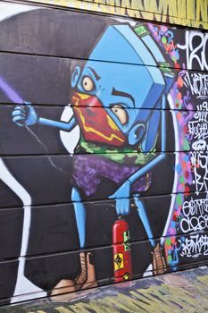 Sao Paulo, Brazil July 18, 2015: Graffiti detail of unidentified artist on the wall of the Batman alley in Sao Paulo Brazil.