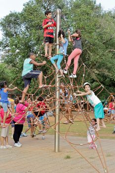 Sao Paulo, Brazil, July 18 2015: Unidentified kids in popular amusement park in Ibirapuera Park in Sao Paulo Brazil. 