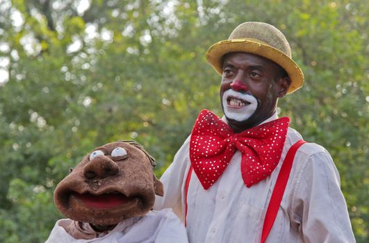 Sao Paulo, Brazil - July 18 2015: An unidentified Clown at Ibirapuera Park in Sao Paulo. 