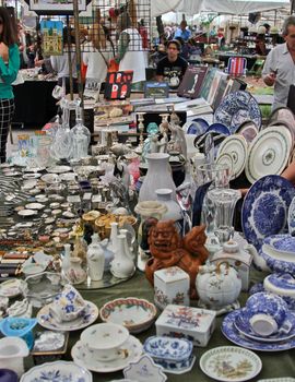 Sao Paulo, Brazil, July 18 2015: Detail of the traditional antique objects market that has been held all Mondays in Benedito Calixto square in Sao Paulo Brazil. 