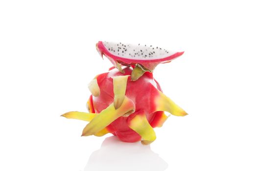 Delicious ripe dragon fruit isolated on white background. Tropical fruit, pitaya concept. Healthy eating. 